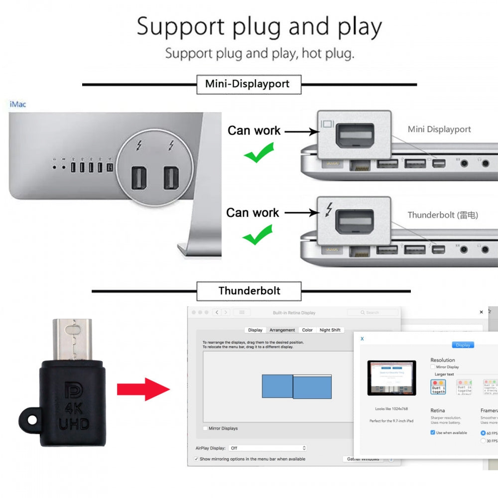 CY Mini-DP Virtual Display Adapter Mini Displayport Dummy Plug Headless Ghost Emulator 4K@17hz Black