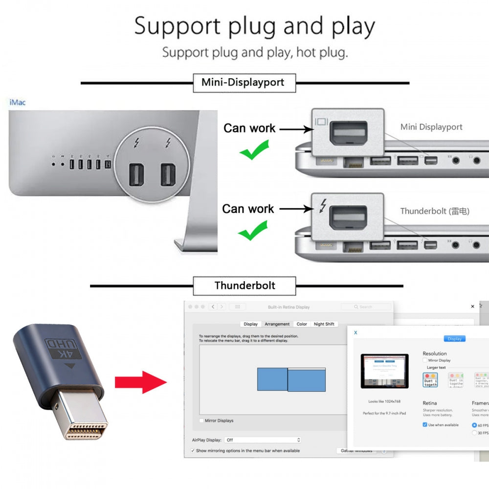 CY Mini-DP Virtual Display Adapter Mini Displayport Dummy Plug Headless Ghost Emulator 4K@17hz with LED Light Blue