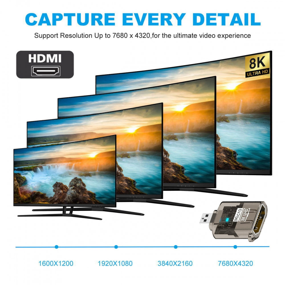Micro-HDMI Type-D Male to HDMI 2.1 Female UHD Extension Adapter Extender Transparent with Smart LED Light Support 8K 60hz HDTV