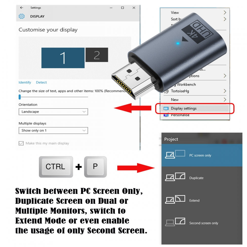 Blue CY Virtual Display Adapter 4K HDMI 1.4 Male to Female Extension DDC EDID Dummy Plug Headless Ghost Display Emulator HDTV 4K@60Hz