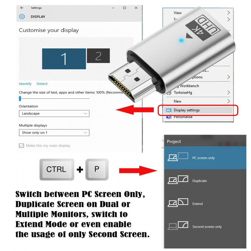 Silver CY Virtual Display Adapter 4K HDMI 1.4 Male to Female Extension DDC EDID Dummy Plug Headless Ghost Display Emulator HDTV 4K@60Hz