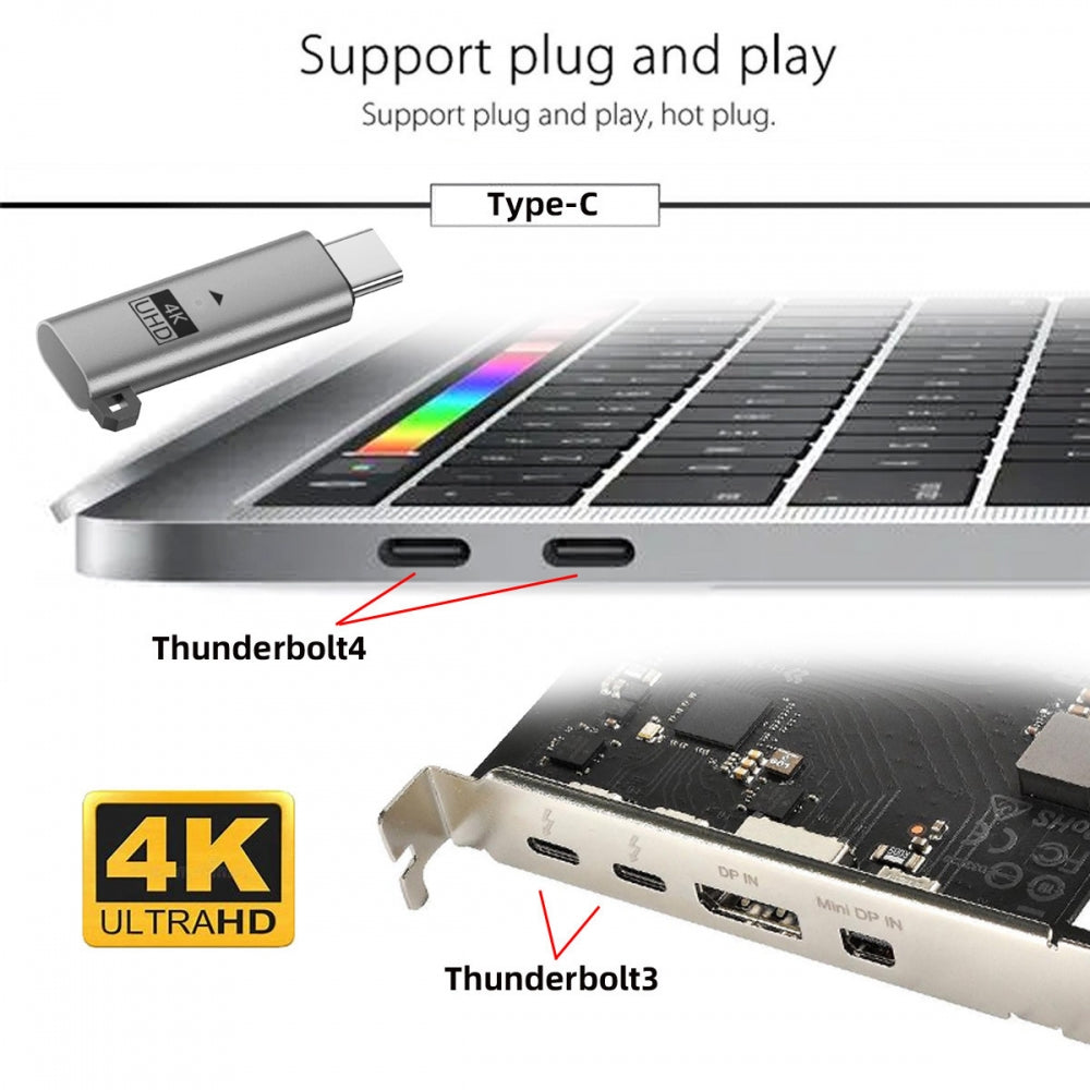 Silver CY Virtual Display Adapter USB4.0 USB5.0 USB-C Type-C DDC EDID Dummy Plug Headless Ghost Display Emulator 4K@60Hz Compatible with Thunderbolt3/4/5