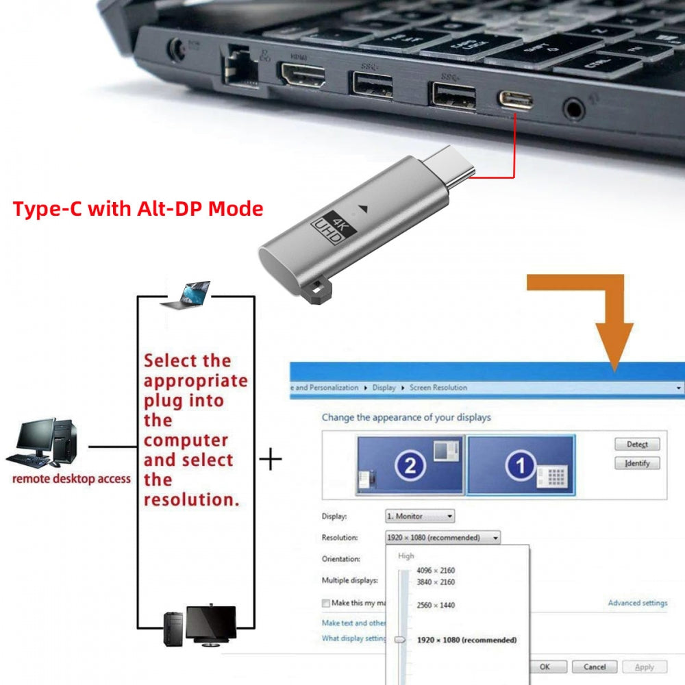 Silver CY Virtual Display Adapter USB4.0 USB5.0 USB-C Type-C DDC EDID Dummy Plug Headless Ghost Display Emulator 4K@60Hz Compatible with Thunderbolt3/4/5