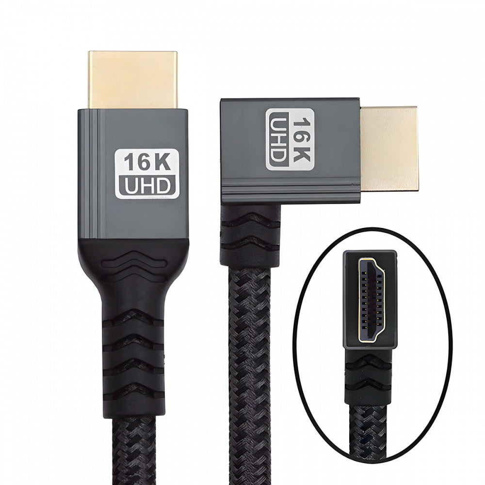 Right Angled 16K 8K UHD HDMI 2.2 Version Type-A Male to HDMI Male HDTV Cable 90 Degree for HDTV Desktop Laptop Monitor
