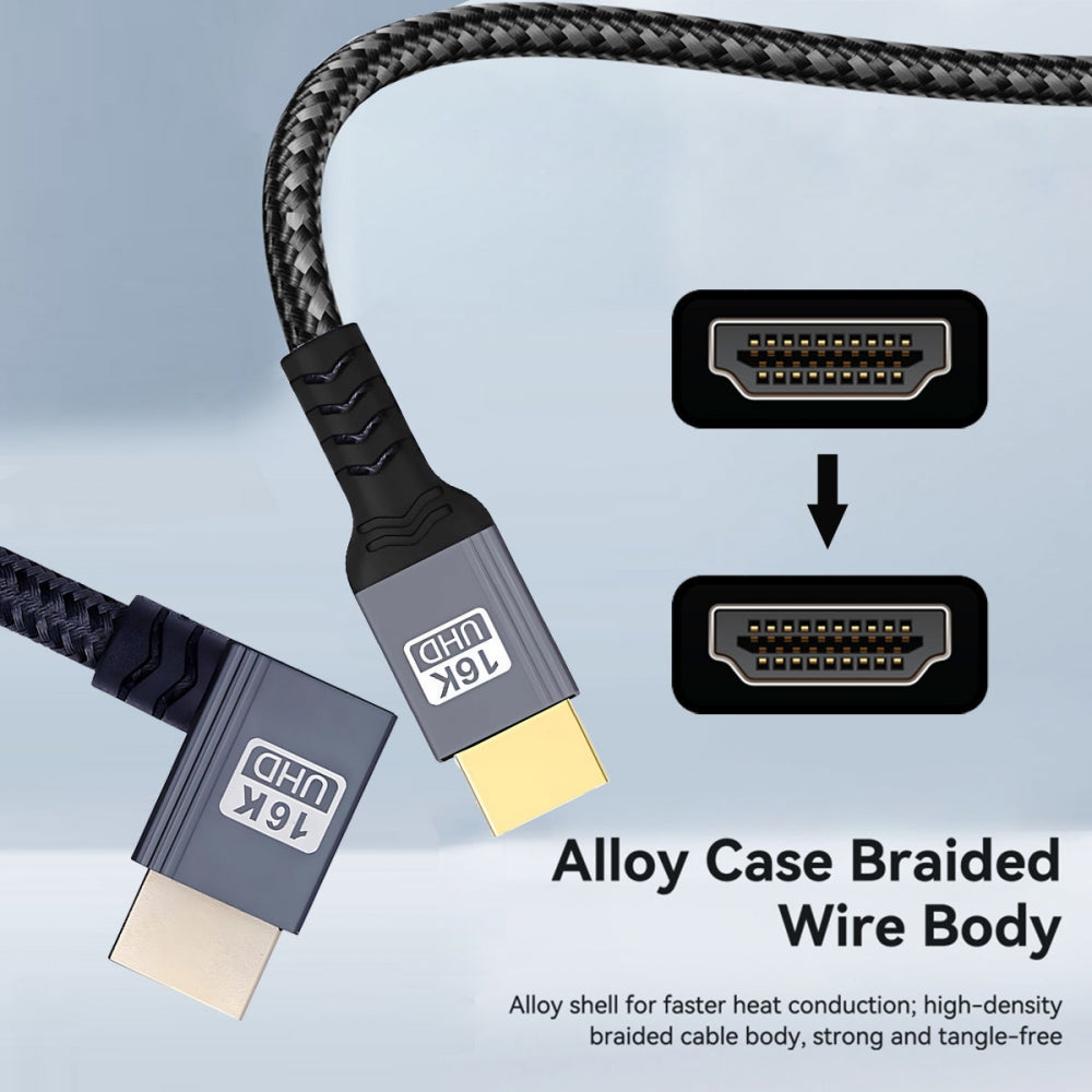 Right Angled 16K 8K UHD HDMI 2.2 Version Type-A Male to HDMI Male HDTV Cable 90 Degree for HDTV Desktop Laptop Monitor