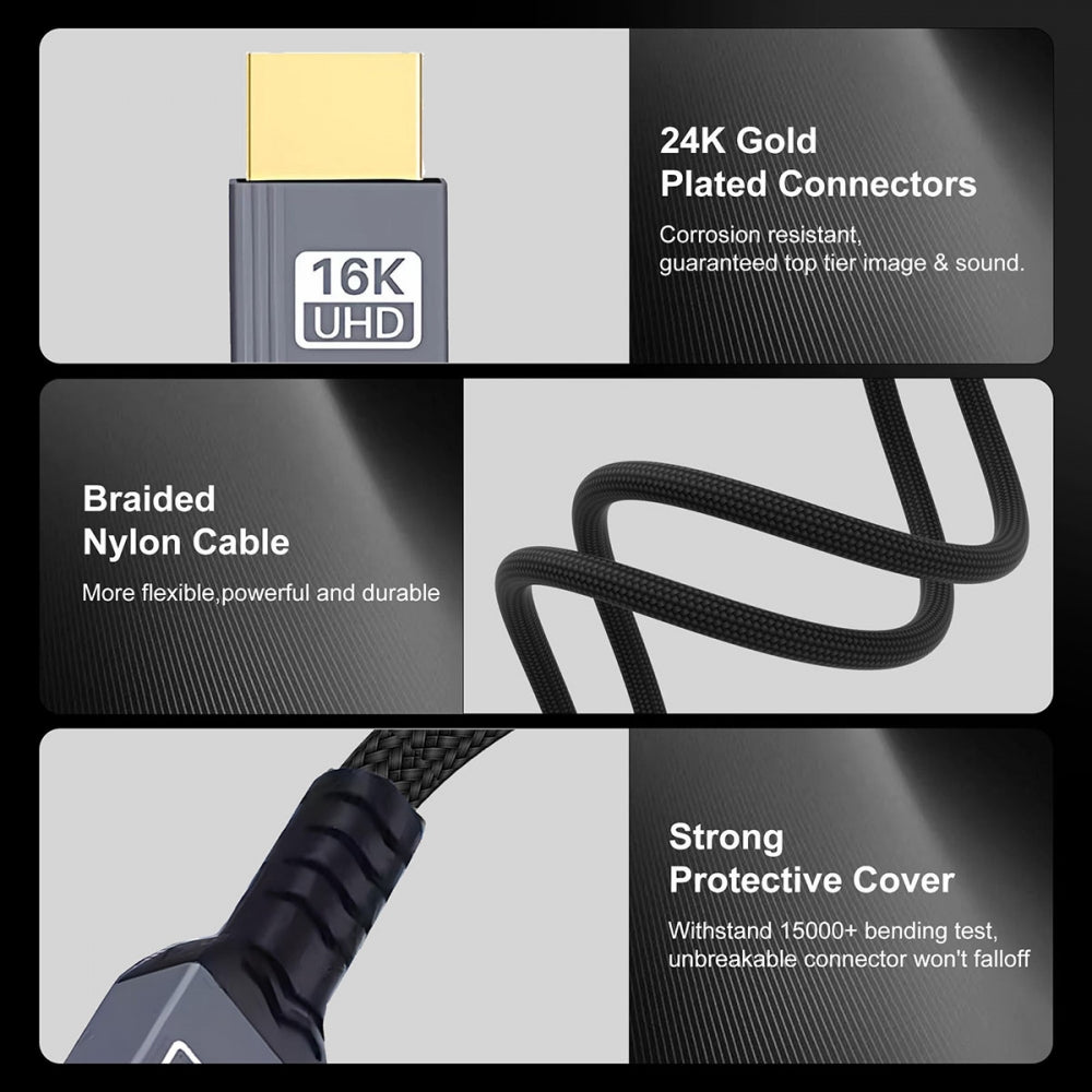 Right Angled 16K 8K UHD HDMI 2.2 Version Type-A Male to HDMI Male HDTV Cable 90 Degree for HDTV Desktop Laptop Monitor