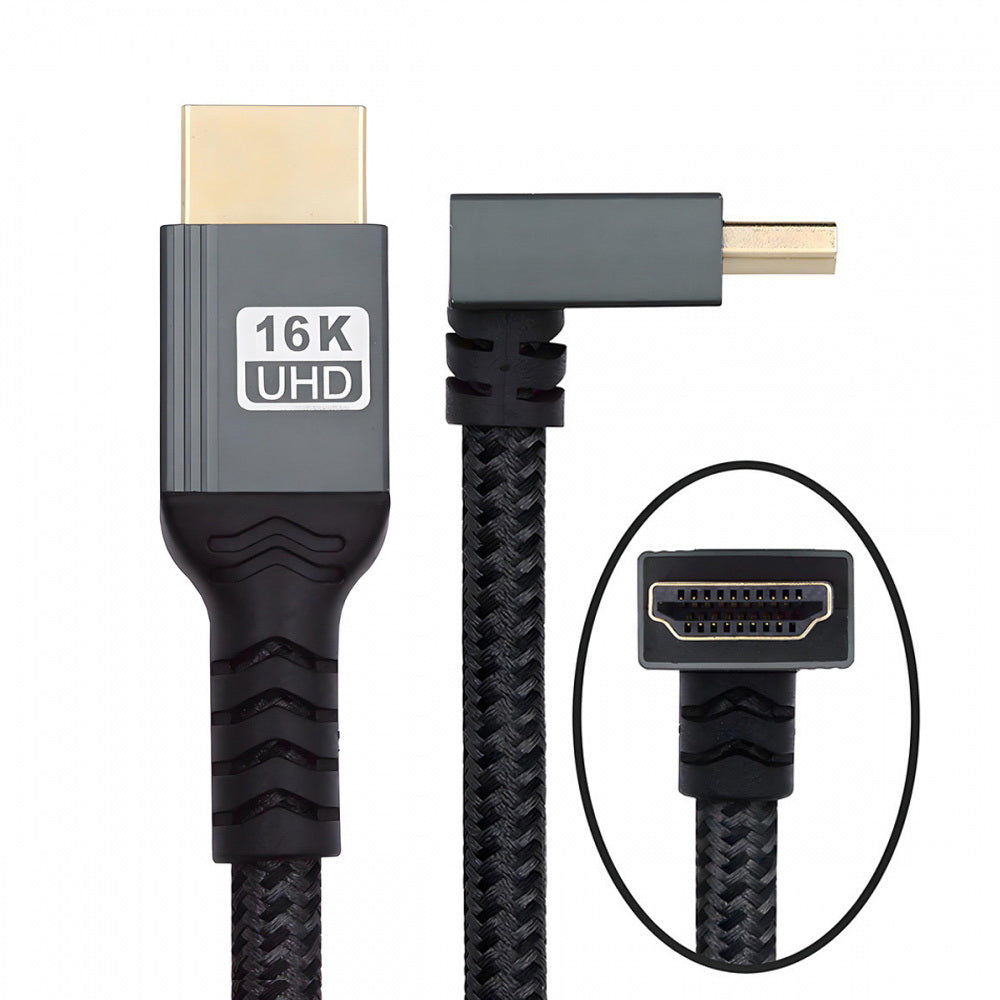 Down Angled 16K 8K UHD HDMI 2.2 Version Type-A Male to HDMI Male HDTV Cable 90 Degree for HDTV Desktop Laptop Monitor