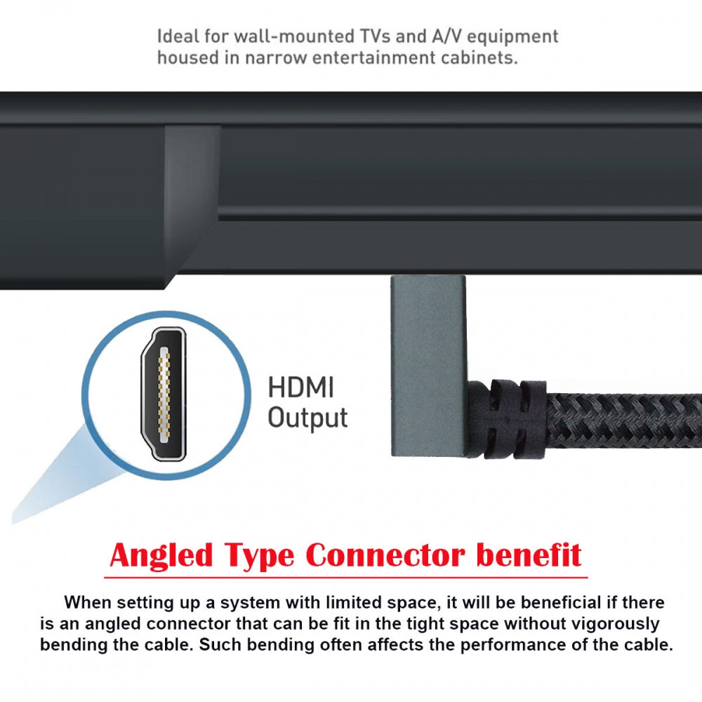 Down Angled 16K 8K UHD HDMI 2.2 Version Type-A Male to HDMI Male HDTV Cable 90 Degree for HDTV Desktop Laptop Monitor