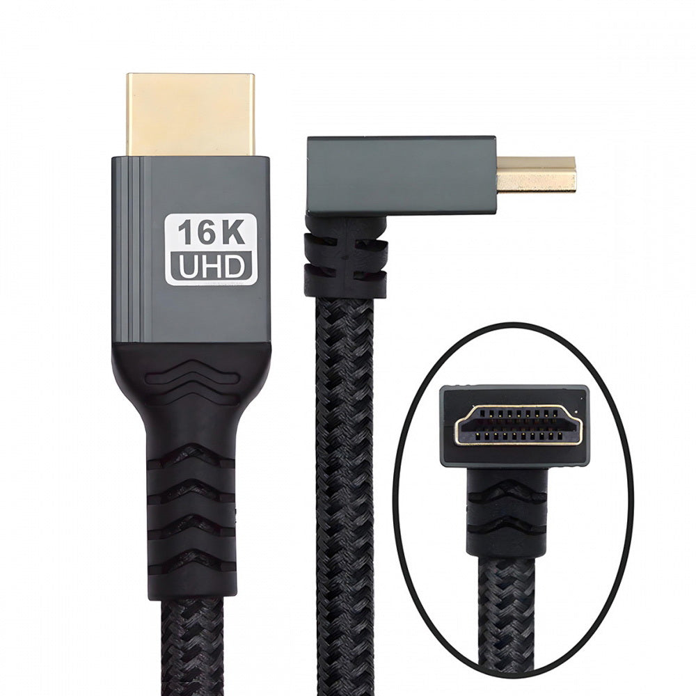 Up Angled 16K 8K UHD HDMI 2.2 Version Type-A Male to HDMI Male HDTV Cable 90 Degree for HDTV Desktop Laptop Monitor