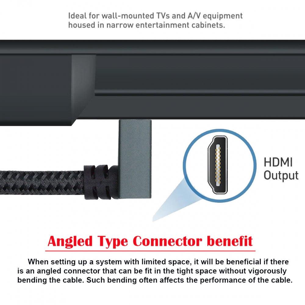 Up Angled 16K 8K UHD HDMI 2.2 Version Type-A Male to HDMI Male HDTV Cable 90 Degree for HDTV Desktop Laptop Monitor