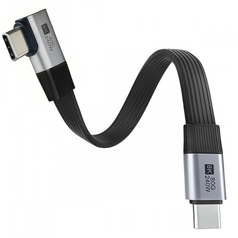 20cm USB5.0 80Gbps Flat Slim FPC Male to Male Extension Cable Right Angled 90 Degree 240W 16K 8K 60Hz 5K Compatible with 40Gbps USB4.0 Thunderbolt3/4/5
