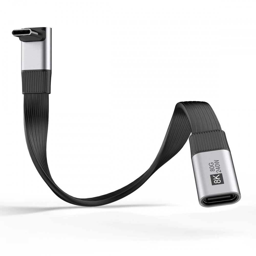20cm USB5.0 80Gbps Flat Slim FPC Male to Female Extension Cable Up Angled 90 Degree 240W 16K 8K 60Hz 5K Compatible with 40Gbps USB4.0 Thunderbolt3/4/5