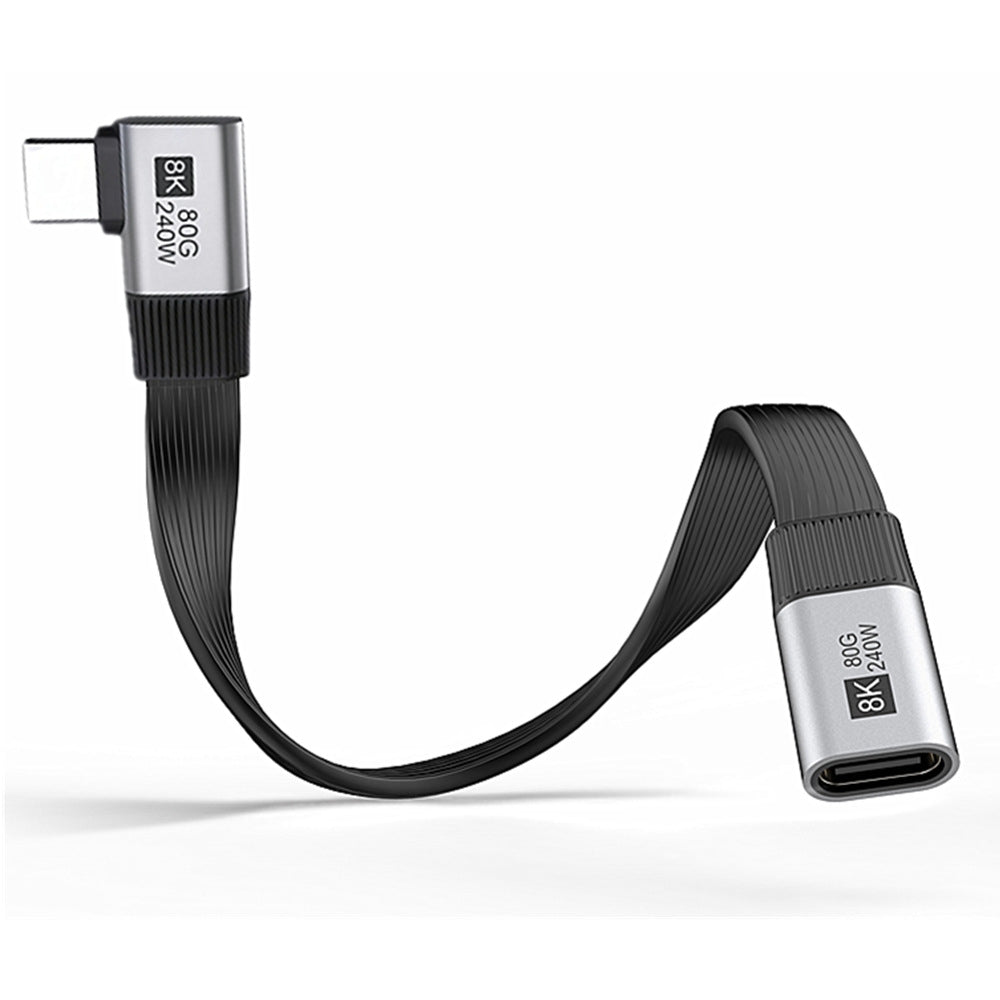 20cm USB5.0 80Gbps Flat Slim FPC Male to Female Extension Cable Right Angled 90 Degree 240W 16K 8K 60Hz 5K Compatible with 40Gbps USB4.0 Thunderbolt3/4/5