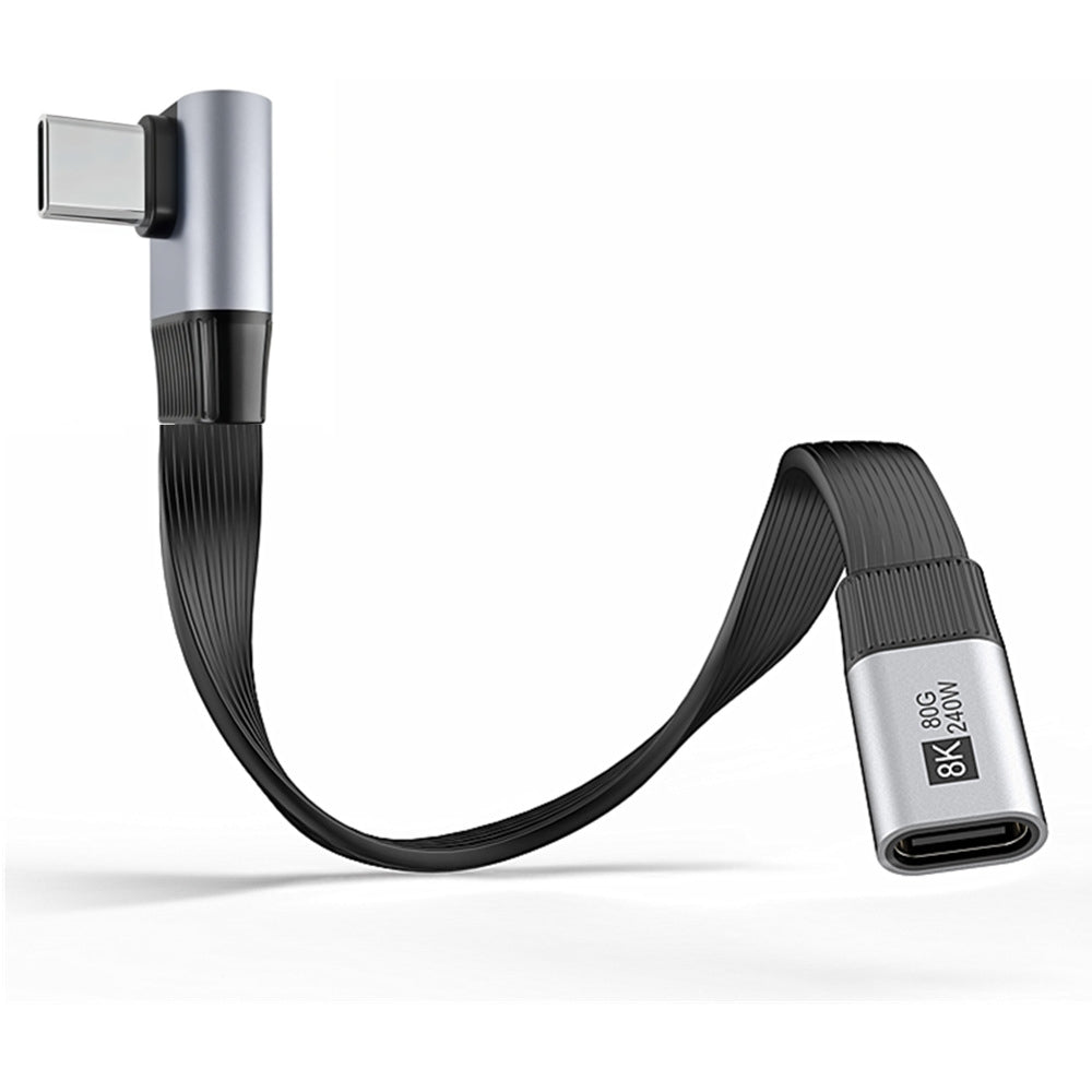 20cm USB5.0 80Gbps Flat Slim FPC Male to Female Extension Cable Low Profile Angled 90 Degree 240W 16K 8K 60Hz 5K Compatible with 40Gbps USB4.0 Thunderbolt3/4/5
