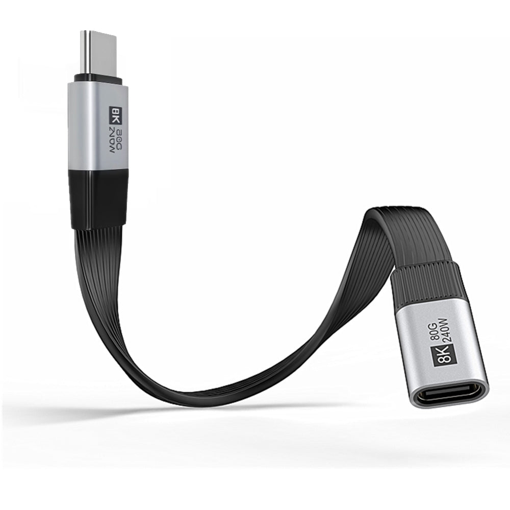 20cm USB5.0 80Gbps Flat Slim FPC Male to Female Extension Cable 240W 16K 8K 60Hz 5K Compatible with 40Gbps USB4.0 Thunderbolt3/4/5