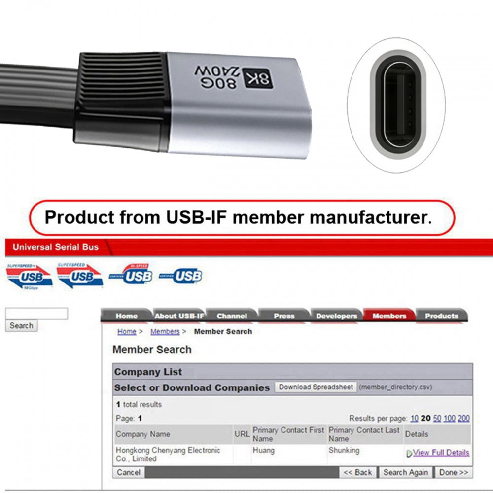 20cm USB5.0 80Gbps Flat Slim FPC Male to Female Extension Cable 240W 16K 8K 60Hz 5K Compatible with 40Gbps USB4.0 Thunderbolt3/4/5