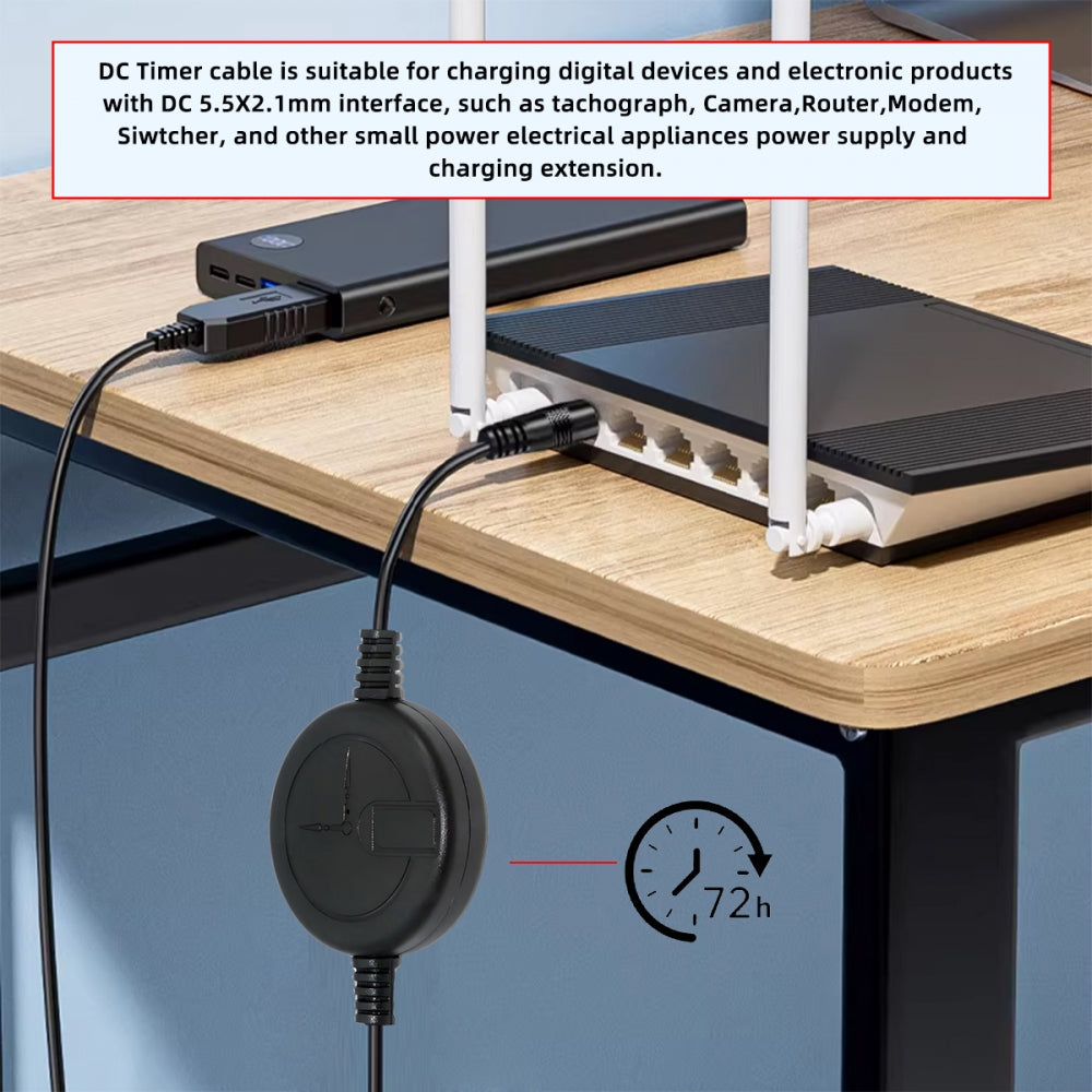 72-Hour Automatic Restarter DC 5.5X2.1mm Extension Power Rebooter Outage Reset Switch Timer Cable Compatible with Router Switcher Modem Camera Monitoring DC5V 12V 15V