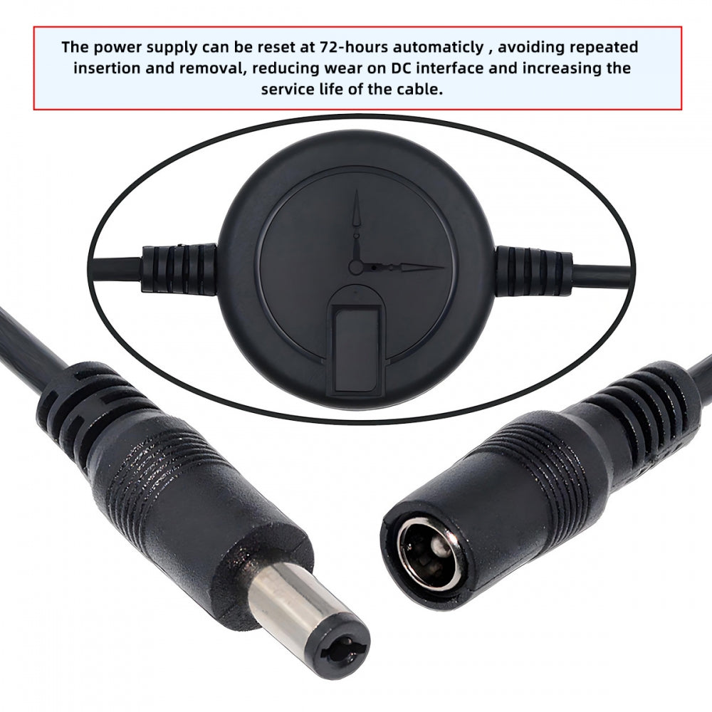 72-Hour Automatic Restarter DC 5.5X2.1mm Extension Power Rebooter Outage Reset Switch Timer Cable Compatible with Router Switcher Modem Camera Monitoring DC5V 12V 15V