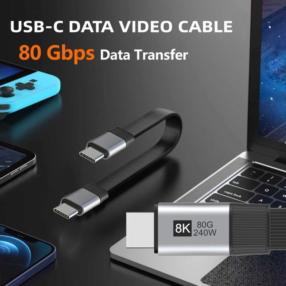 20cm USB5.0 80Gbps Flat Slim FPC Male to Male Extension Cable 240W 16K 8K 60Hz 5K Compatible with 40Gbps USB4.0 Thunderbolt3/4/5