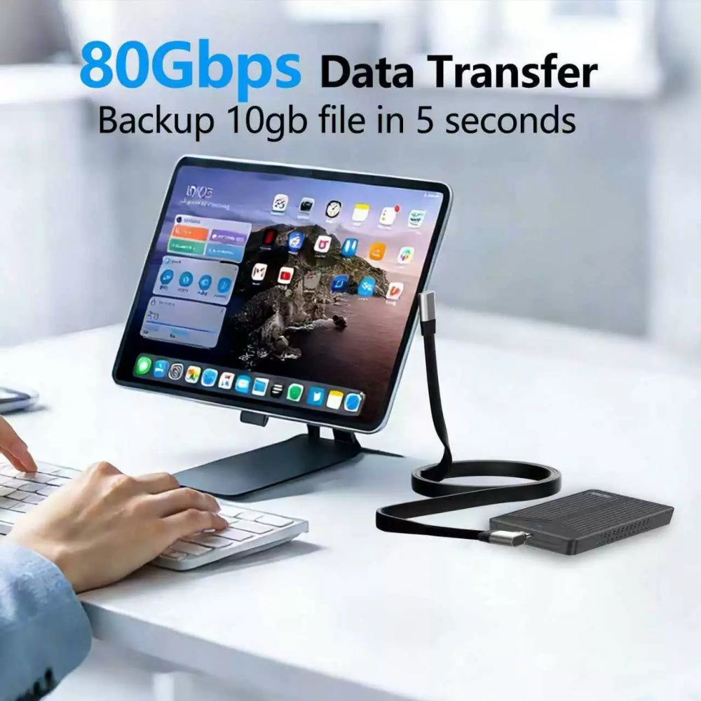 20cm USB5.0 80Gbps Flat Slim FPC Male to Male Extension Cable Up Angled 90 Degree 240W 16K 8K 60Hz 5K Compatible with 40Gbps USB4.0 Thunderbolt3/4/5