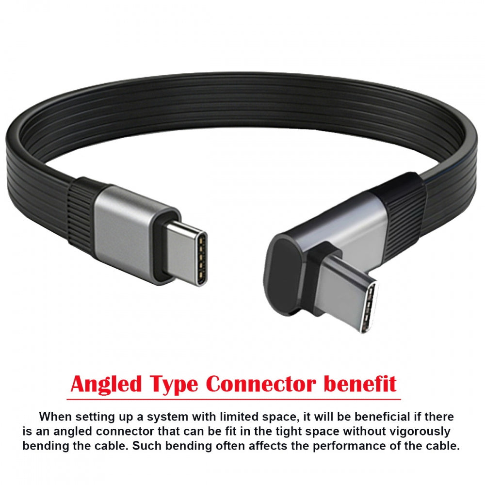20cm USB5.0 80Gbps Flat Slim FPC Male to Male Extension Cable Up Angled 90 Degree 240W 16K 8K 60Hz 5K Compatible with 40Gbps USB4.0 Thunderbolt3/4/5