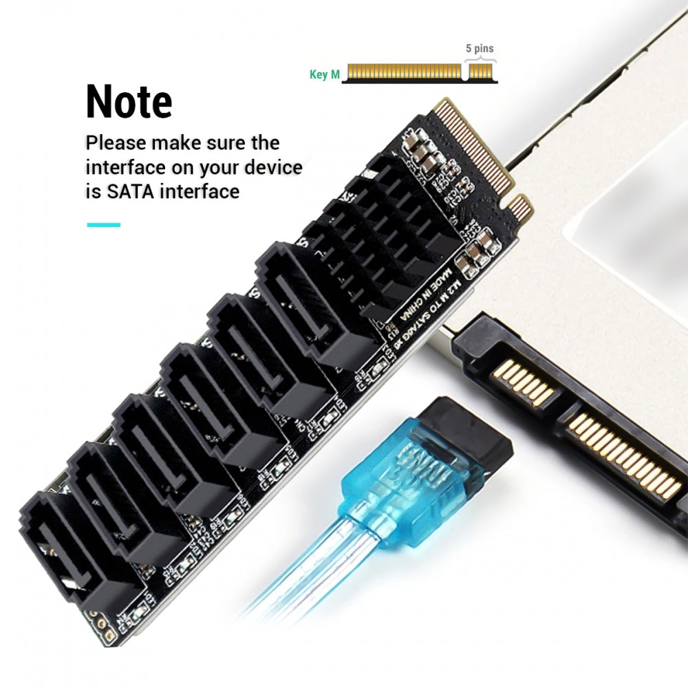 NGFF NVME M-Key PCI Express to SATA 3.0 6Gbps 6 Ports Adapter Converter Hard Drive Extension Card 2280