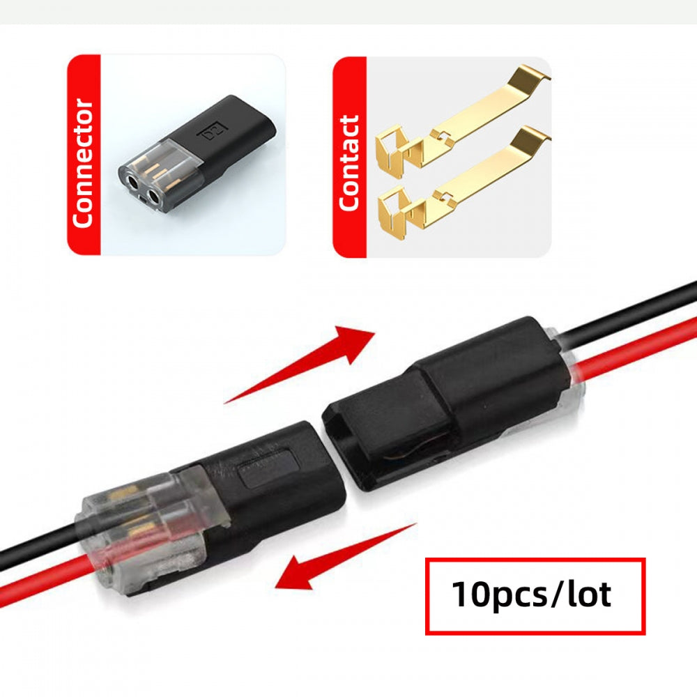 10pcs/lot Quick Connect Terminal Double Wire Plug Connector D2 Solderless Pluggable with Locking Buckle Compatible with Led Light Strip Connectors 2Pin 18-22AWG