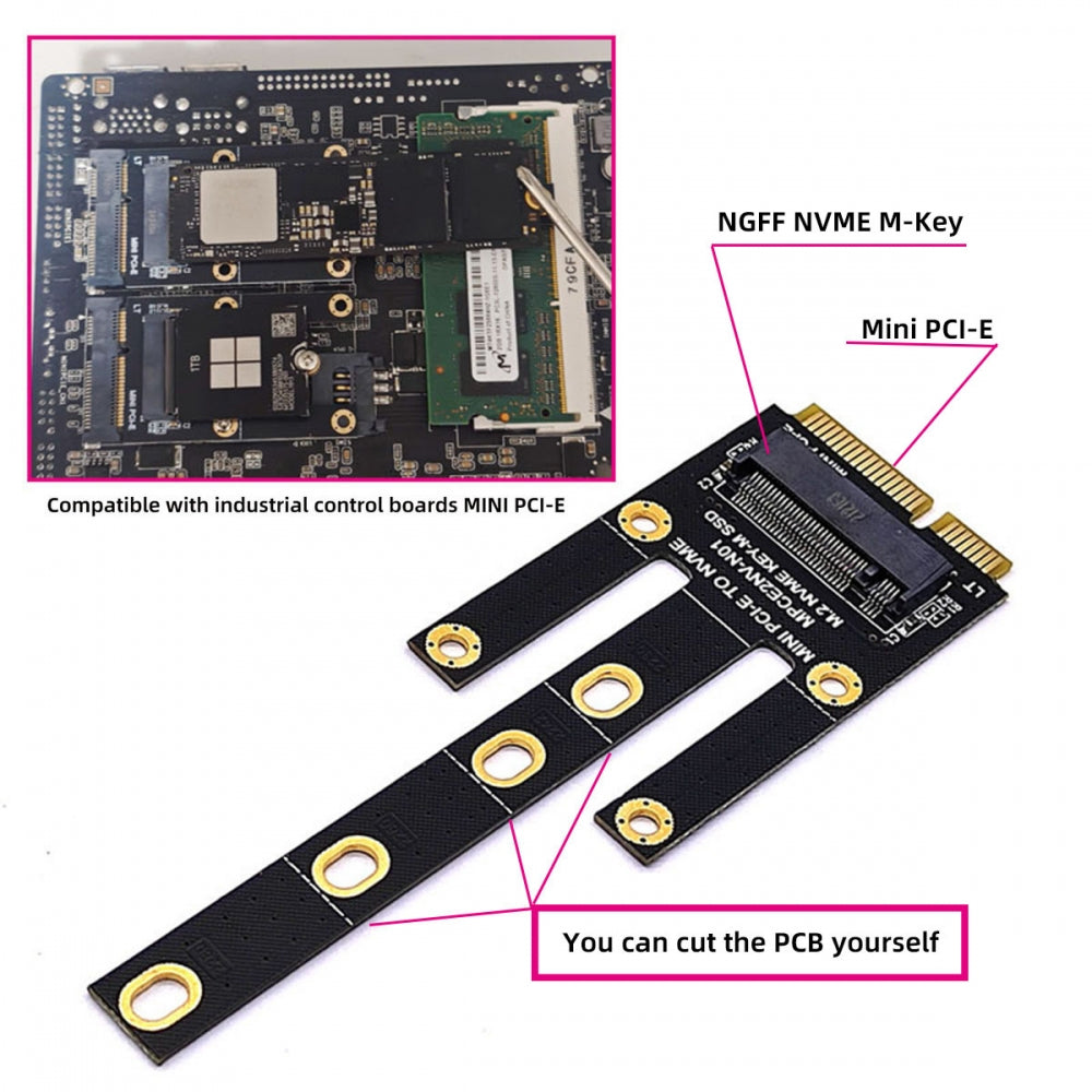 Mini PCI-E Riser Card to NVME M.2 NGFF Key-M NVME SSD Adapter Compatible with NAS Industrial Control Motherboard