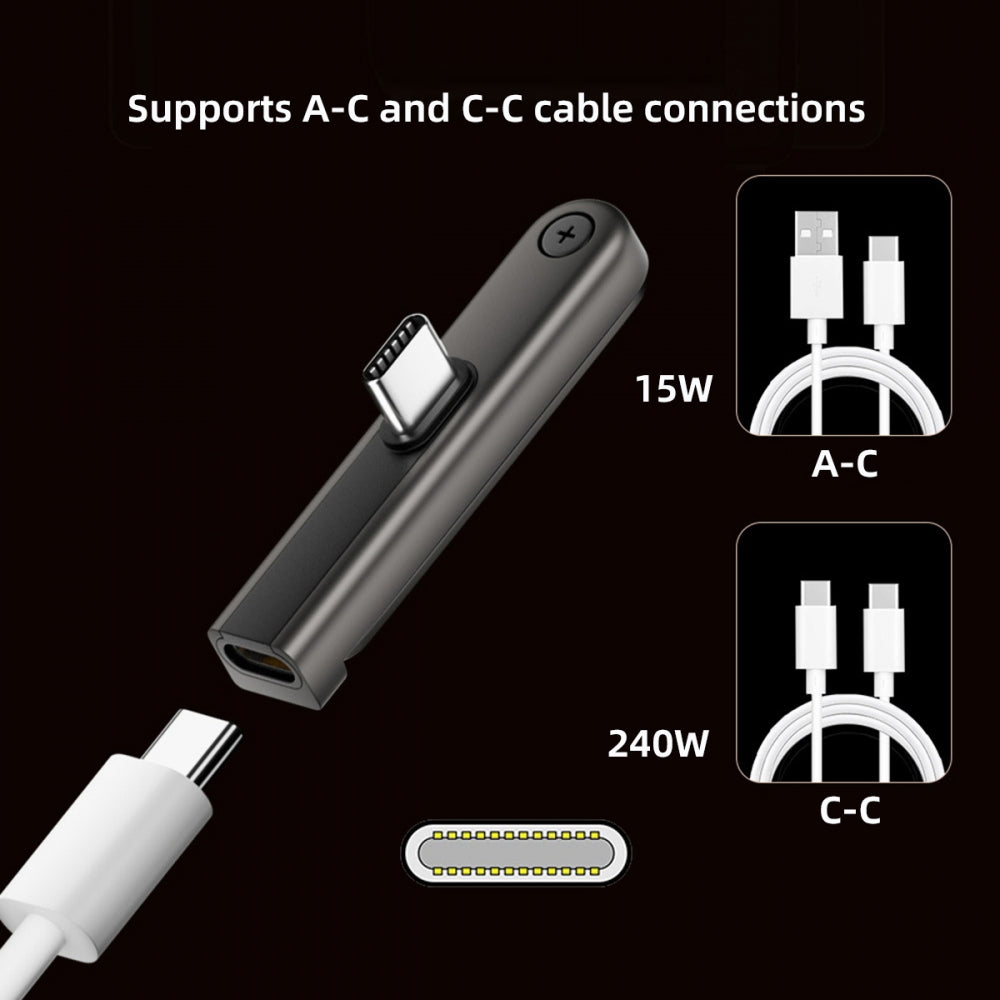 240W Type-C Fast Charging Adapter with Built-in Phone Stand Single Holder Durable Charger Bracket USB-C Male to Female Foldable