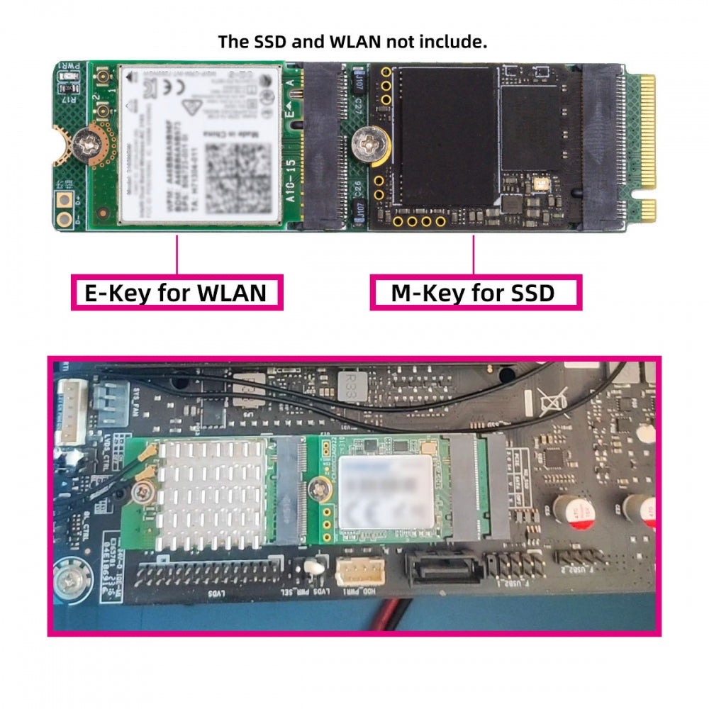 NGFF NVME M-Key Riser Card to E-Key WLAN Card & M.2 NGFF Key-M NVME SSD Adapter PCIE Packet Switch Compatible with NAS Industrial Control Motherboard