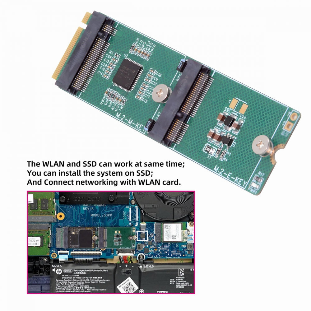 NGFF NVME M-Key Riser Card to E-Key WLAN Card & M.2 NGFF Key-M NVME SSD Adapter PCIE Packet Switch Compatible with NAS Industrial Control Motherboard