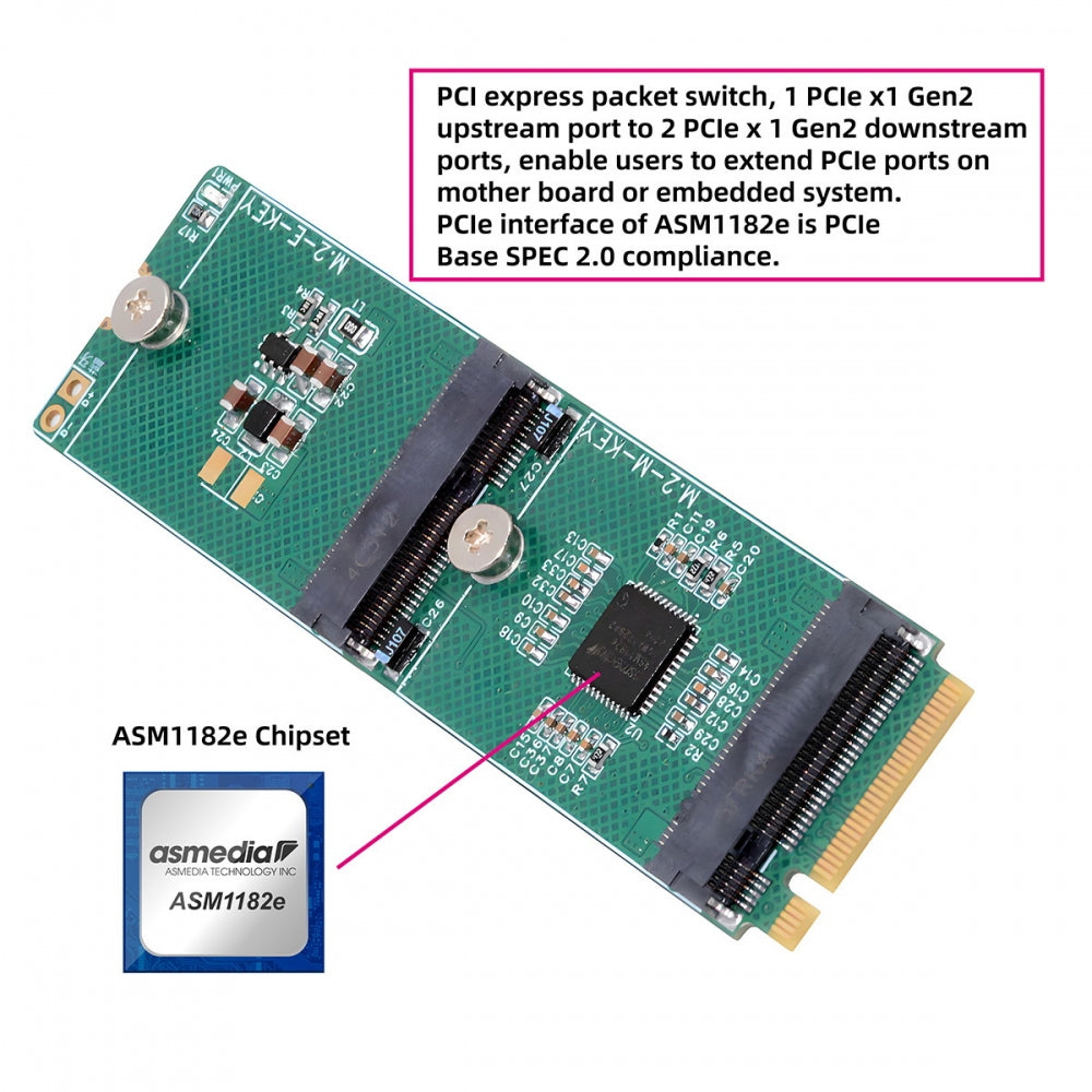 NGFF NVME M-Key Riser Card to E-Key WLAN Card & M.2 NGFF Key-M NVME SSD Adapter PCIE Packet Switch Compatible with NAS Industrial Control Motherboard