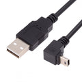 Mini USB2.0 Type-B 5Pin Male Down Angled 90 Degree Connector to USB 2.0 Type-A Male Power Data Cable for Camera GPS MP3 MP4 (50cm)