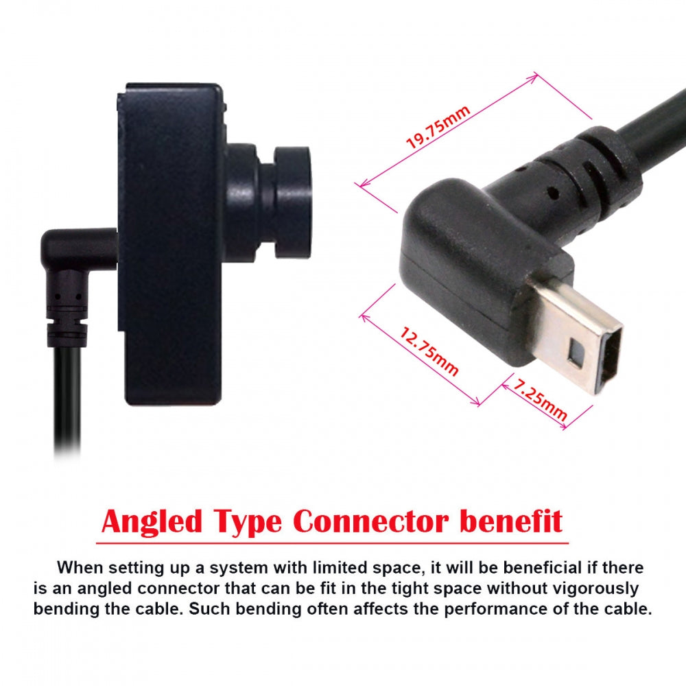 Mini USB2.0 Type-B 5Pin Male Down Angled 90 Degree Connector to USB 2.0 Type-A Male Power Data Cable for Camera GPS MP3 MP4 (150cm)