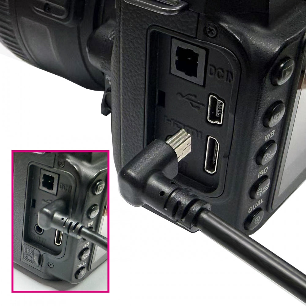 Mini USB2.0 Type-B 5Pin Male Down Angled 90 Degree Connector to USB 2.0 Type-A Male Power Data Cable for Camera GPS MP3 MP4 (150cm)
