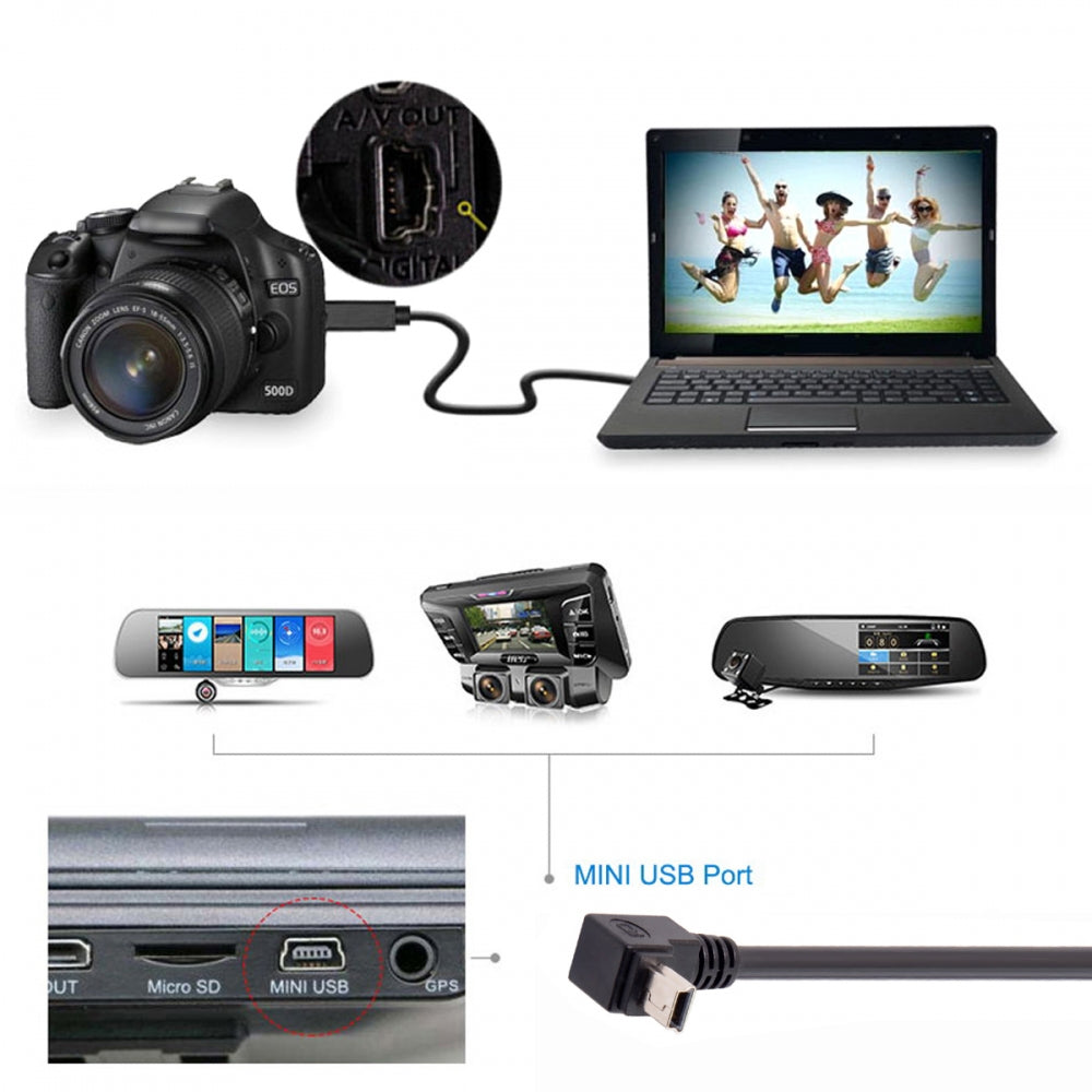 Mini USB2.0 Type-B 5Pin Male Up Angled 90 Degree Connector to USB 2.0 Type-A Male Power Data Cable for Camera GPS MP3 MP4 (50cm)