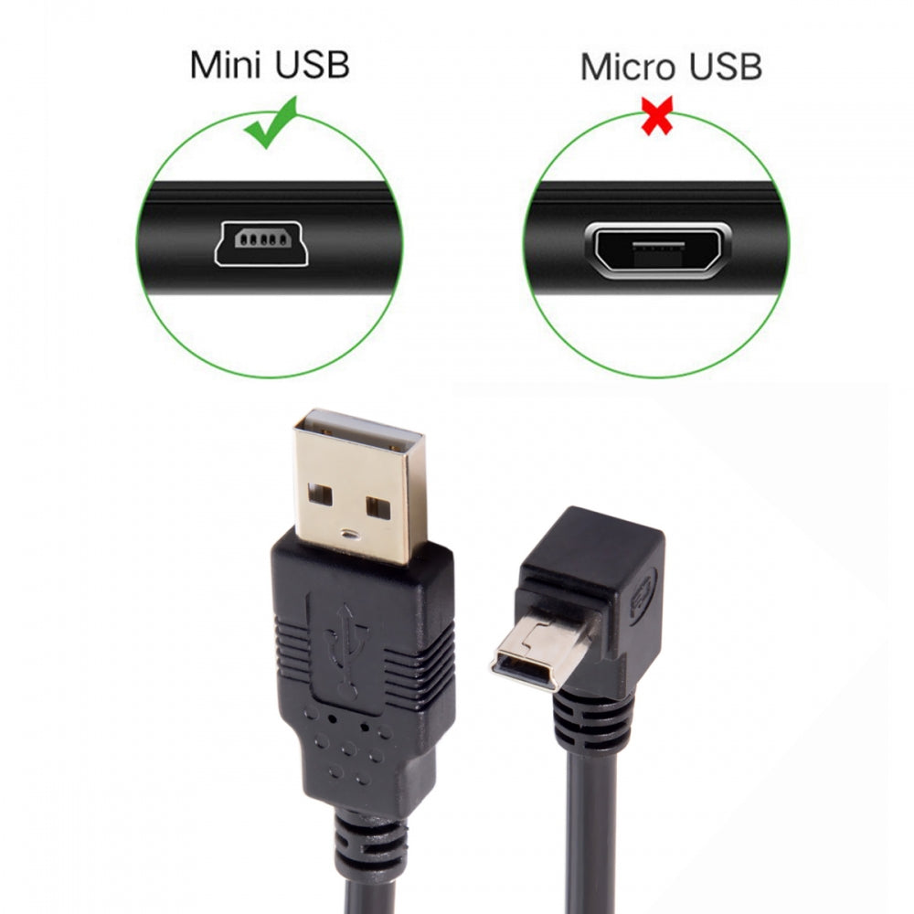 Mini USB2.0 Type-B 5Pin Male Up Angled 90 Degree Connector to USB 2.0 Type-A Male Power Data Cable for Camera GPS MP3 MP4 (50cm)