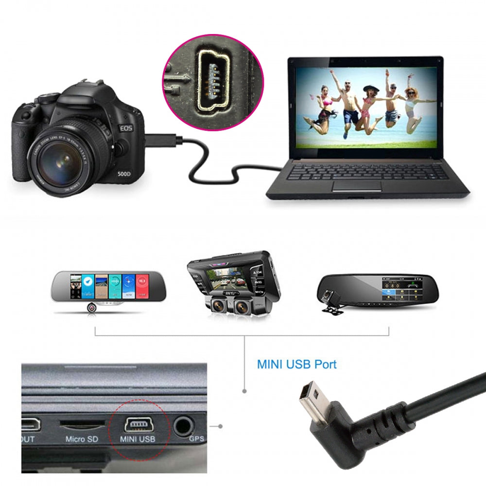 Mini USB2.0 Type-B 5Pin Male Up Angled 90 Degree Connector to USB 2.0 Type-A Male Power Data Cable for Camera GPS MP3 MP4 (150cm)