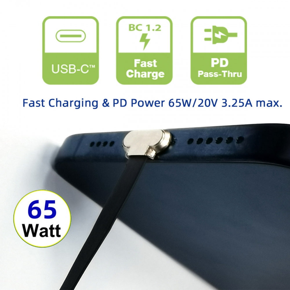 15cm Dual Angled Ultra Slim Flat USB-C Type C to USB-C Power USB2.0 Data Cable 65W Fast Charge for Laptop Tablet Phone