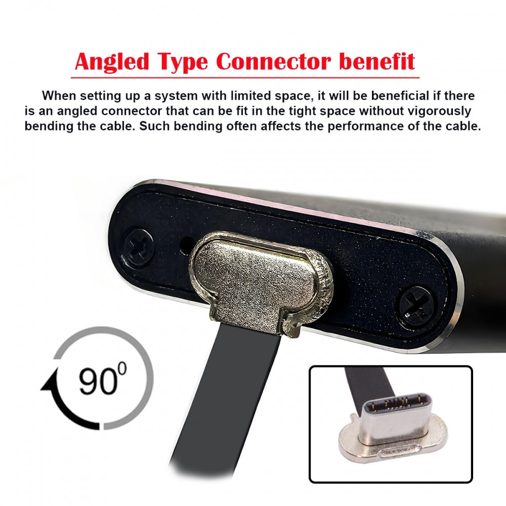 15cm Dual Angled Ultra Slim Flat USB-C Type C to USB-C Power USB2.0 Data Cable 65W Fast Charge for Laptop Tablet Phone