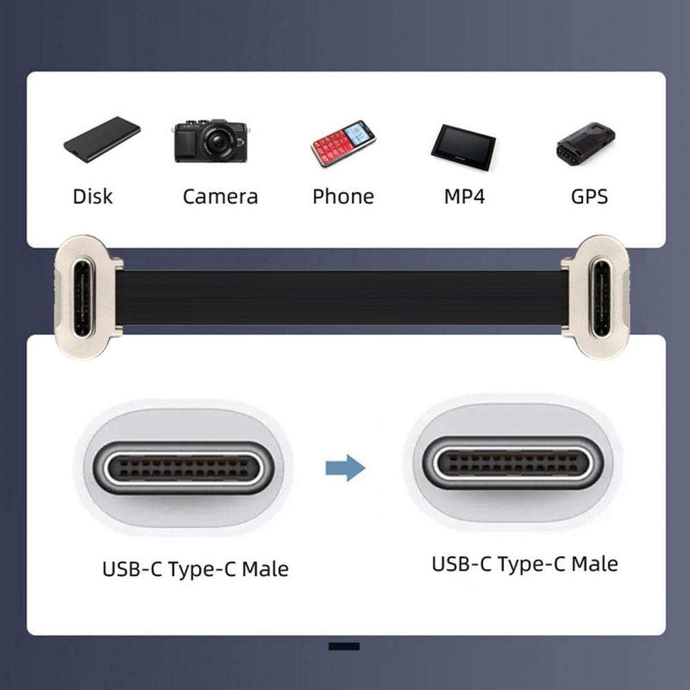20cm Dual Angled Ultra Slim Flat USB-C Type C to USB-C Power USB2.0 Data Cable 65W Fast Charge for Laptop Tablet Phone