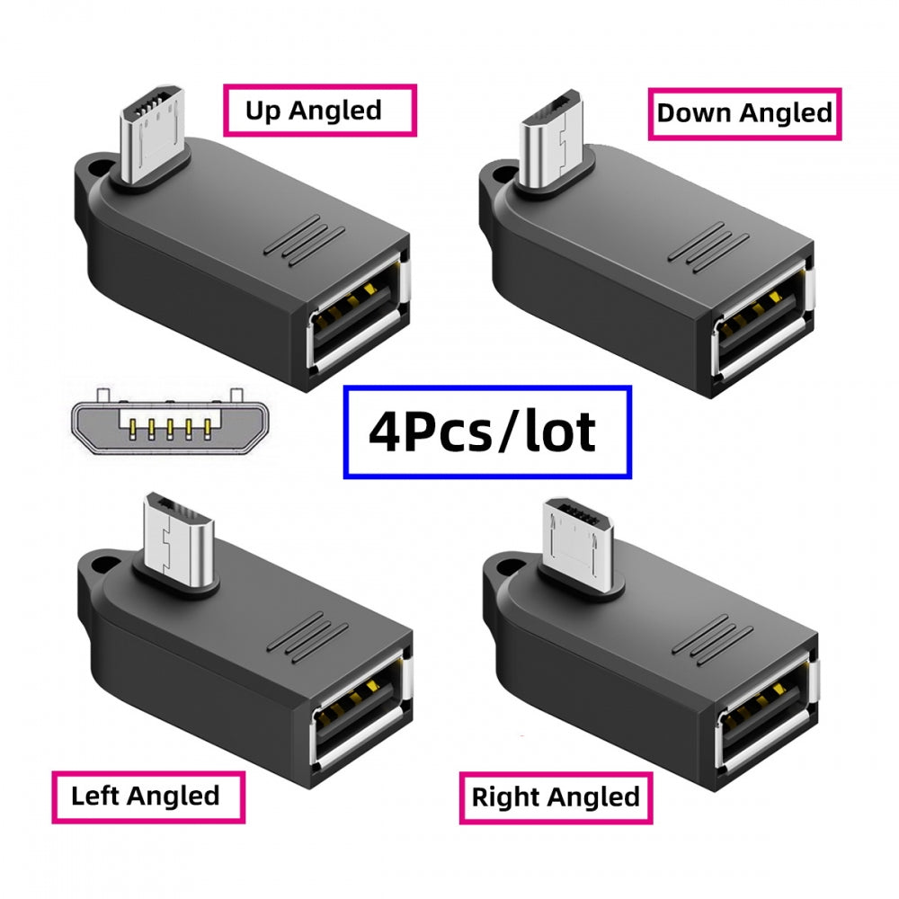 4pcs/lot Micro USB 2.0 Type-B Male to OTG USB2.0 Type-A Female Adapter On-the-Go 90 Degree Angled for Phone Tablet Disk Keyboard Data