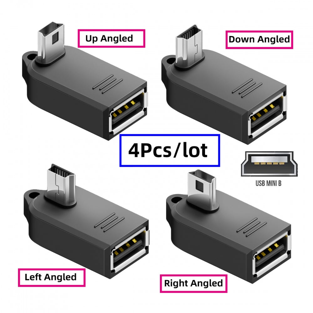 4pcs/lot Mini USB 2.0 Type-B Male to OTG USB2.0 Type-A Female Adapter On-the-Go 90 Degree Angled for Phone Tablet Disk Keyboard Data