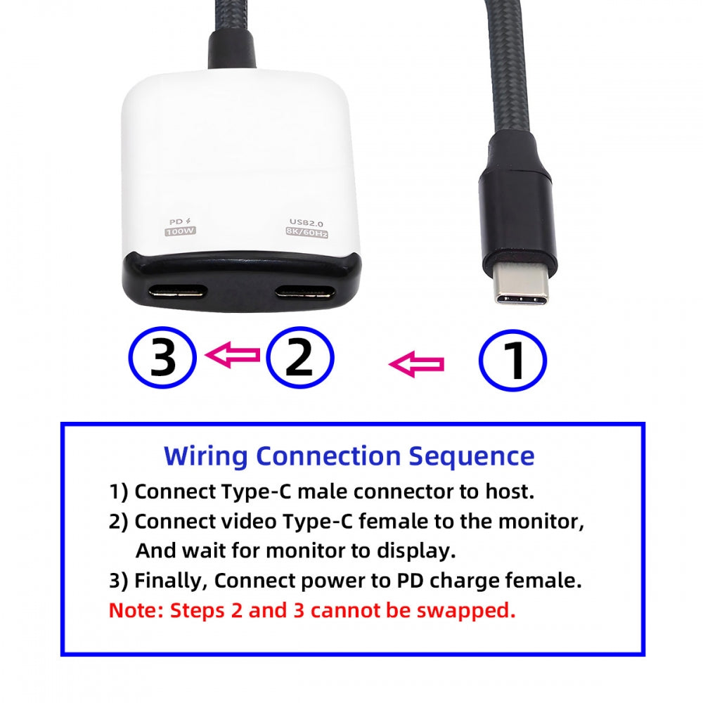 White USB-C Type-C 1-to-2 VR AR Glass OTG 8K Video USB-C Female 100W PD Power Cable for NS Handheld Console Laptop Tablet Phone