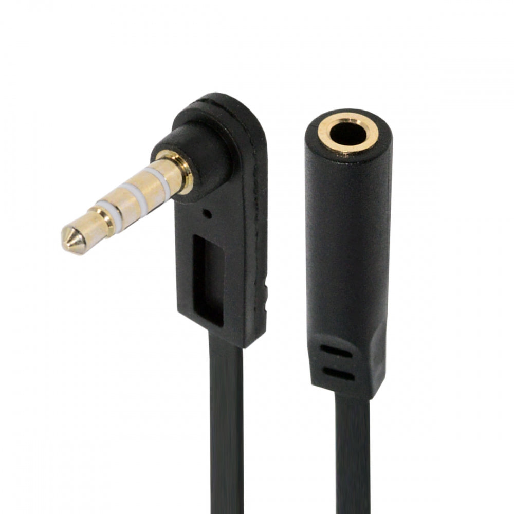 Ultra Slim Flat AUX 3.5mm 4 Poles Audio Stereo Male to Female Extension Speaker Cable 90 Degree Right Angled 15cm