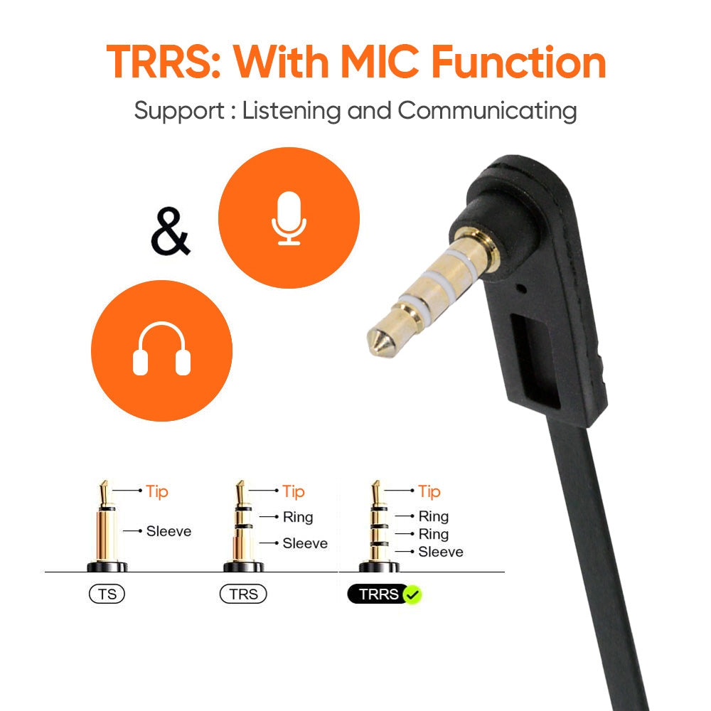 Ultra Slim Flat AUX 3.5mm 4 Poles Audio Stereo Male to Female Extension Speaker Cable 90 Degree Right Angled 15cm
