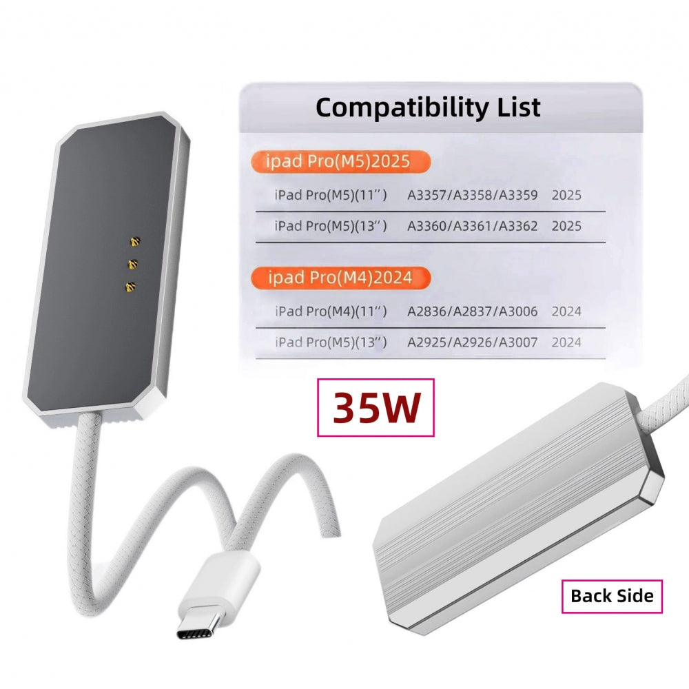 USB-C to Magnetic Charge Cable Compatible with iPad Pro 11 & 13 (M4 M5 2024-2025) 35W Fast Charging Smart Connector Alloy Wireless Charging 2-Meters