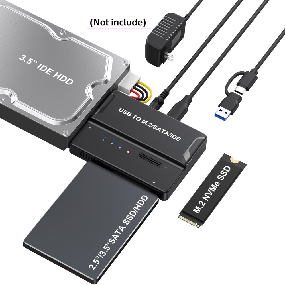 USB 3.0 USB-C Type-C to NVME M-key M.2 NGFF & SATA 2.5 3.5 Inch & IDE 40Pin SSD Docking Vertical External PCBA Case Enclosure