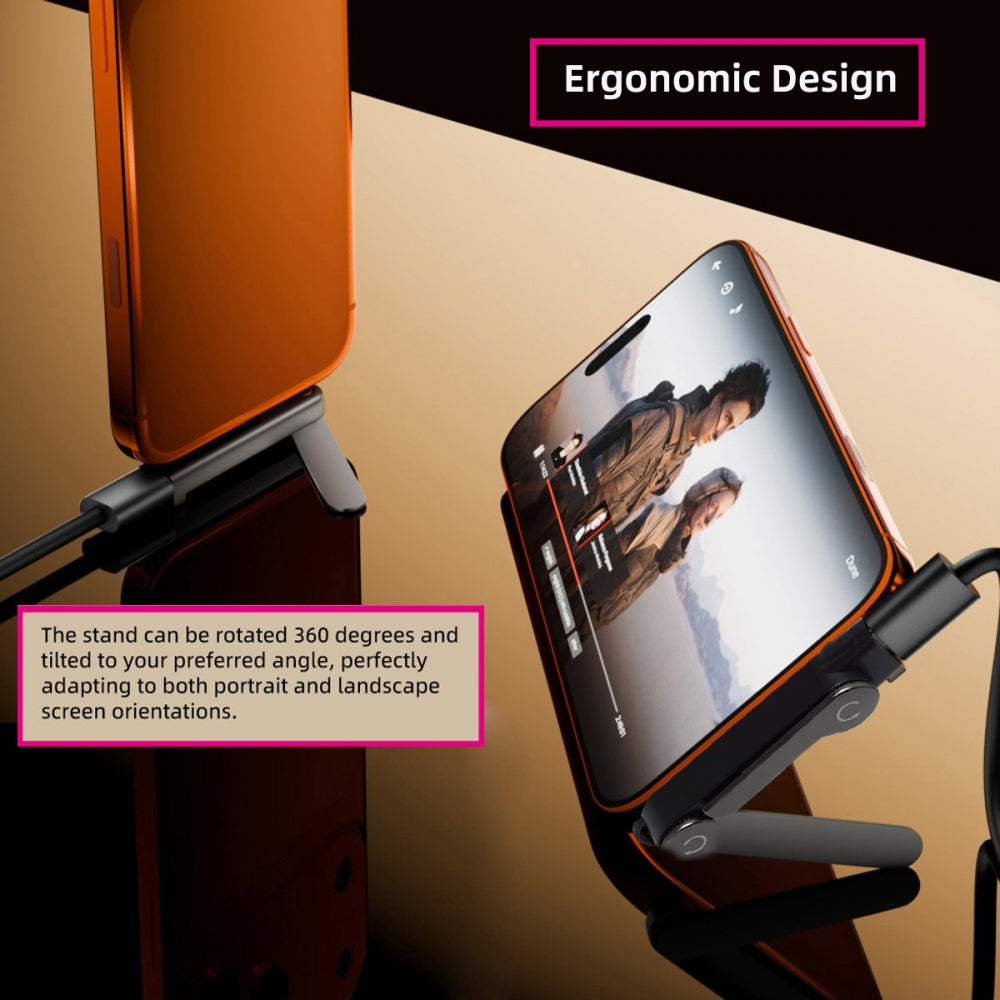 65W Type-A Fast Charging Cable Type-C with Built-in Phone Stand Dual Holder Durable Charger Bracket USB-C Male to USB-A Male Foldable