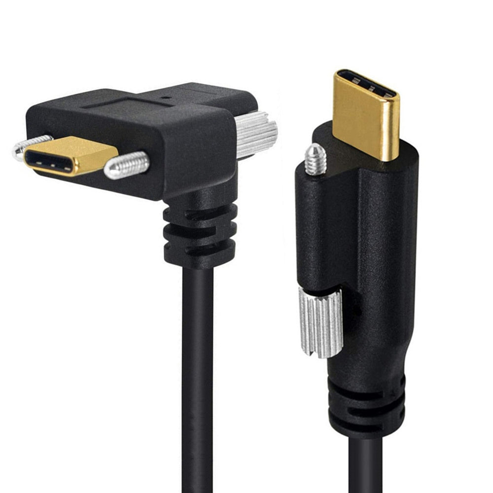 USB 3.1 Type-C Male Single Screw to Dual Thumbscrew Locking USB-C Up Down Angled 90 Degree 10Gbps Data Cable Panel Mount Type